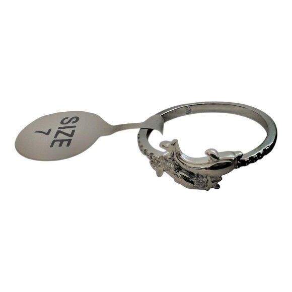 NEW Fragrant Jewels UNDER THE SEA Double Dolphin Silver Ring w/ Crystals Size 7 - Picture 2 of 6